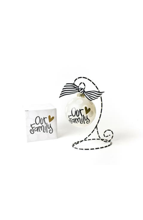 Our Family Glass Ornament with Black and White Stand