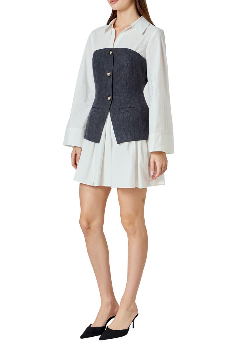 Endless Rose Mixed Media Long Sleeve Minidress, Alternate, color, Black