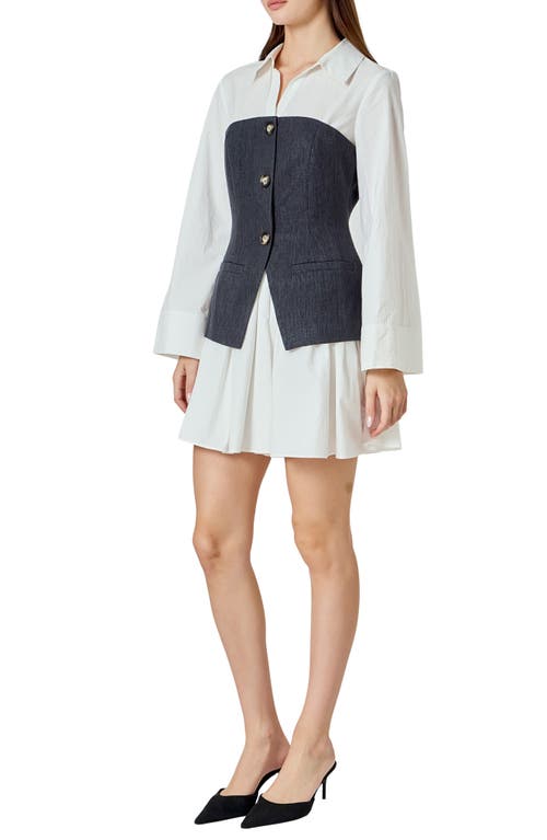 Endless Rose Mixed Media Long Sleeve Minidress In White