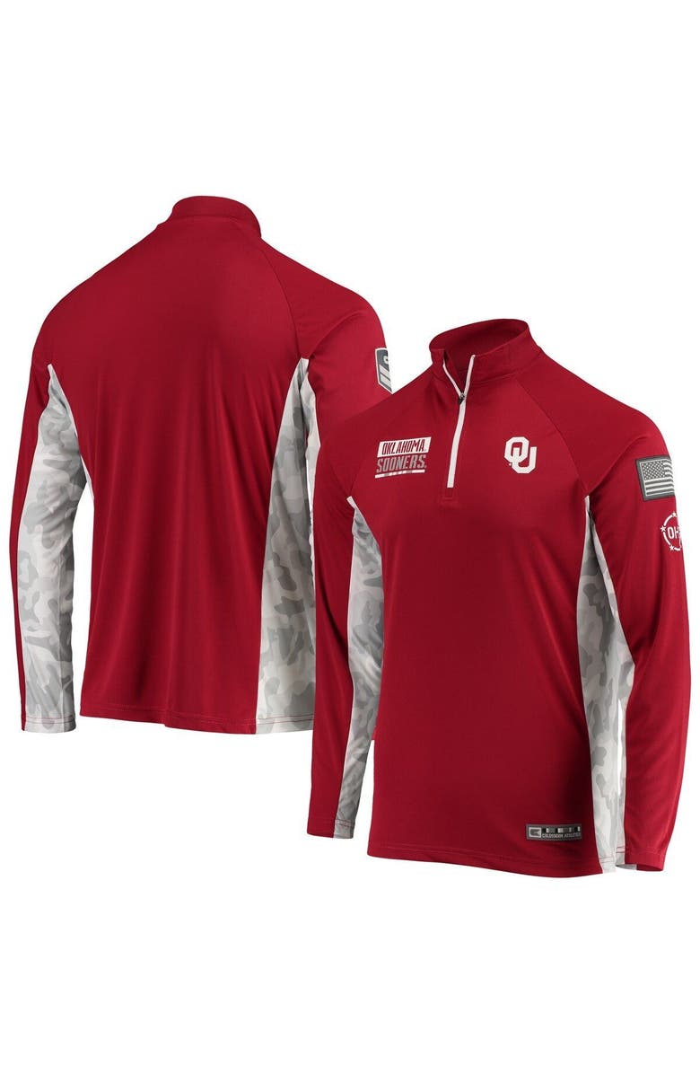 COLOSSEUM Men's Colosseum Crimson Oklahoma Sooners OHT Military Appreciation Snow Cruise Raglan 1/4-Zip Jacket, Main, color, 