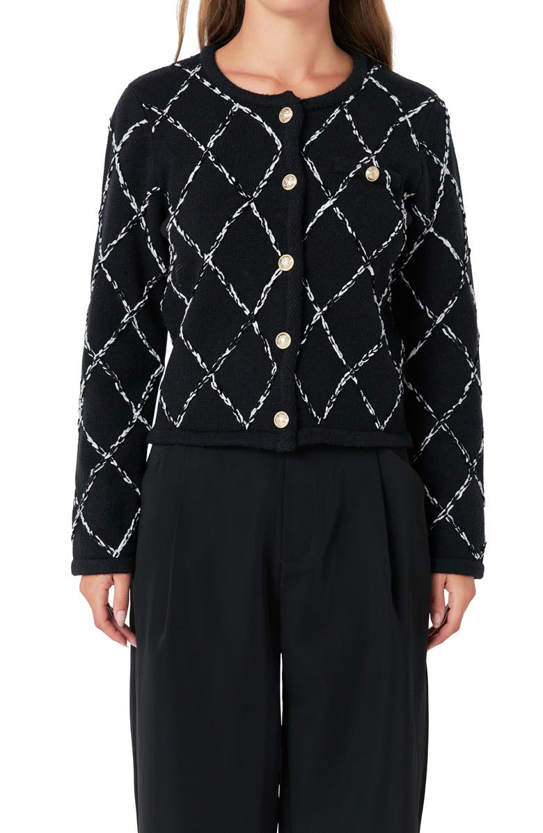 Endless Rose Diamond Pattern Cardigan, Alternate, color, Black