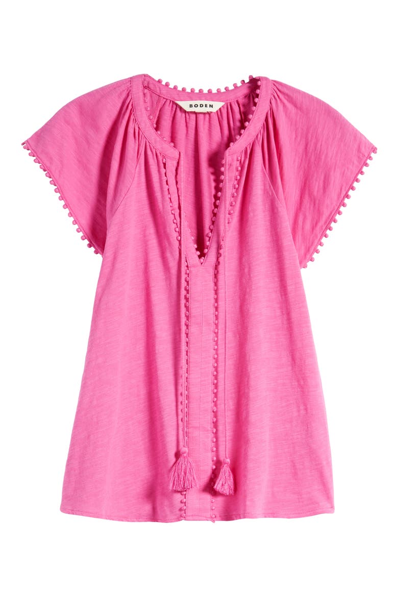 Millie Tassel Tie Short Sleeve Cotton Top, Alternate, color, ROSE VIOLET
