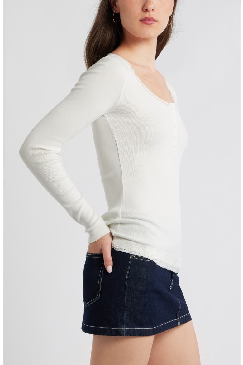 Lace Trim Cotton Blend Rib Henley, Alternate, color, IVORY