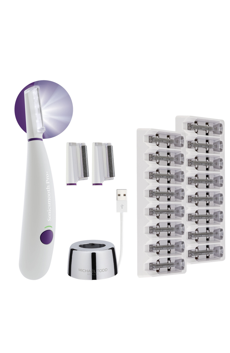 MICHAEL TODD BEAUTY Sonicsmooth Pro+ 2 in 1 Facial Exfoliation & Peach Fuzz Hair Removal System, Main, color, Reflects All Light Fully.