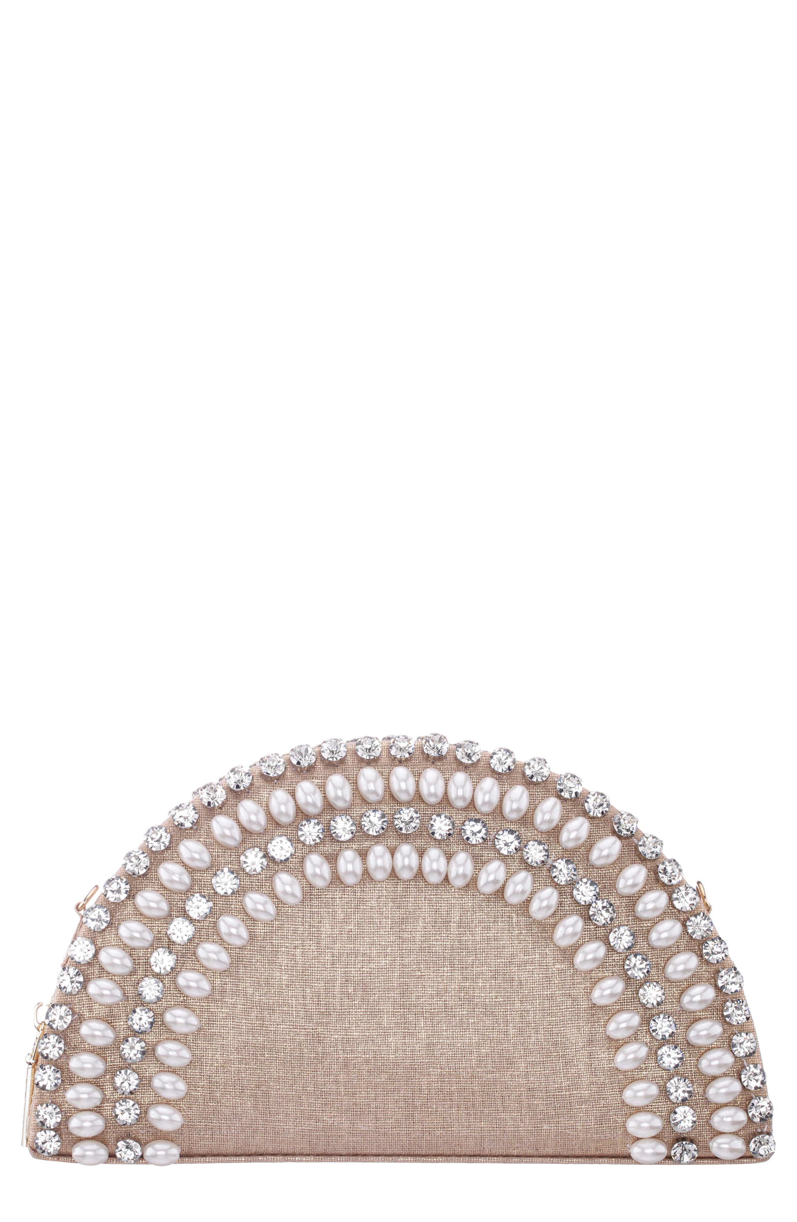 Nina Half Moon Embellished Crossbody Clutch, Main, color, 