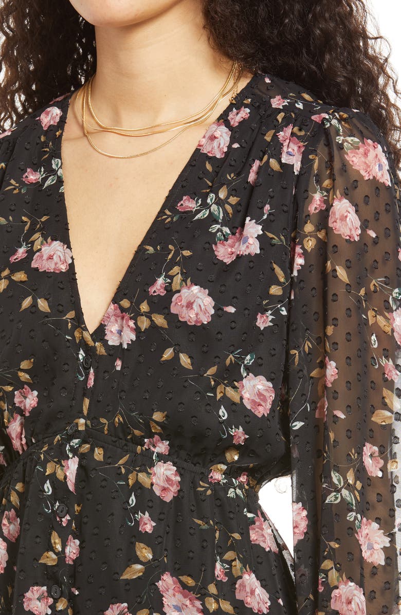 Lulus Fluer-Ty Long Sleeve Dress, Alternate, color, Black Floral