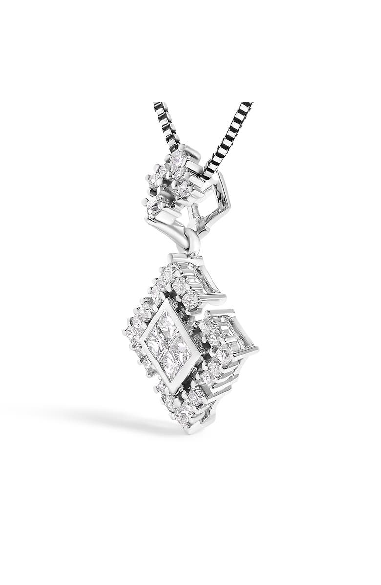 Haus of Brilliance 10K White Gold Princess Cut Diamond Geometric Pendant Necklace, Alternate, color, White Gold