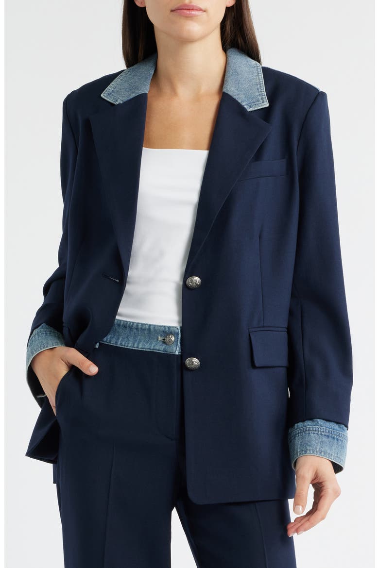 Sylvia Contrast Trim Blazer, Alternate, color, NAVY
