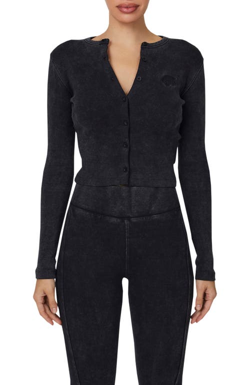 Good For Nothing Ribbed Vintage Buttoned Long Sleeve T-shirt In Black