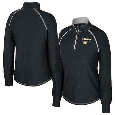 Women's Colosseum Black Army Black Knights Bikram Raglan Quarter-Zip Top