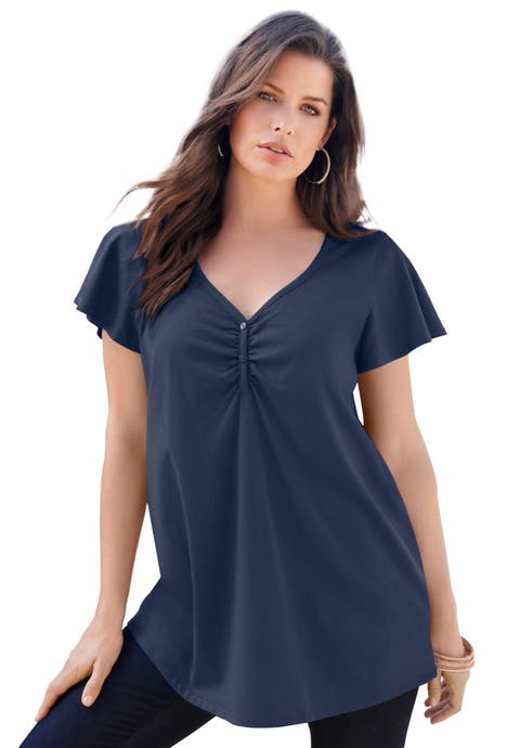 Plus Size Cotton Ultimate Flutter Sleeve Sweetheart Tee (Plus)