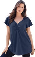 Roaman's Plus Size Cotton Ultimate Flutter Sleeve Sweetheart Tee