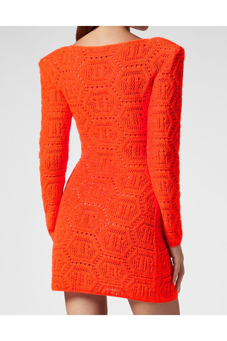 Fluo Knit Mini Dress Monogram Women, Alternate, color, Orangefluo