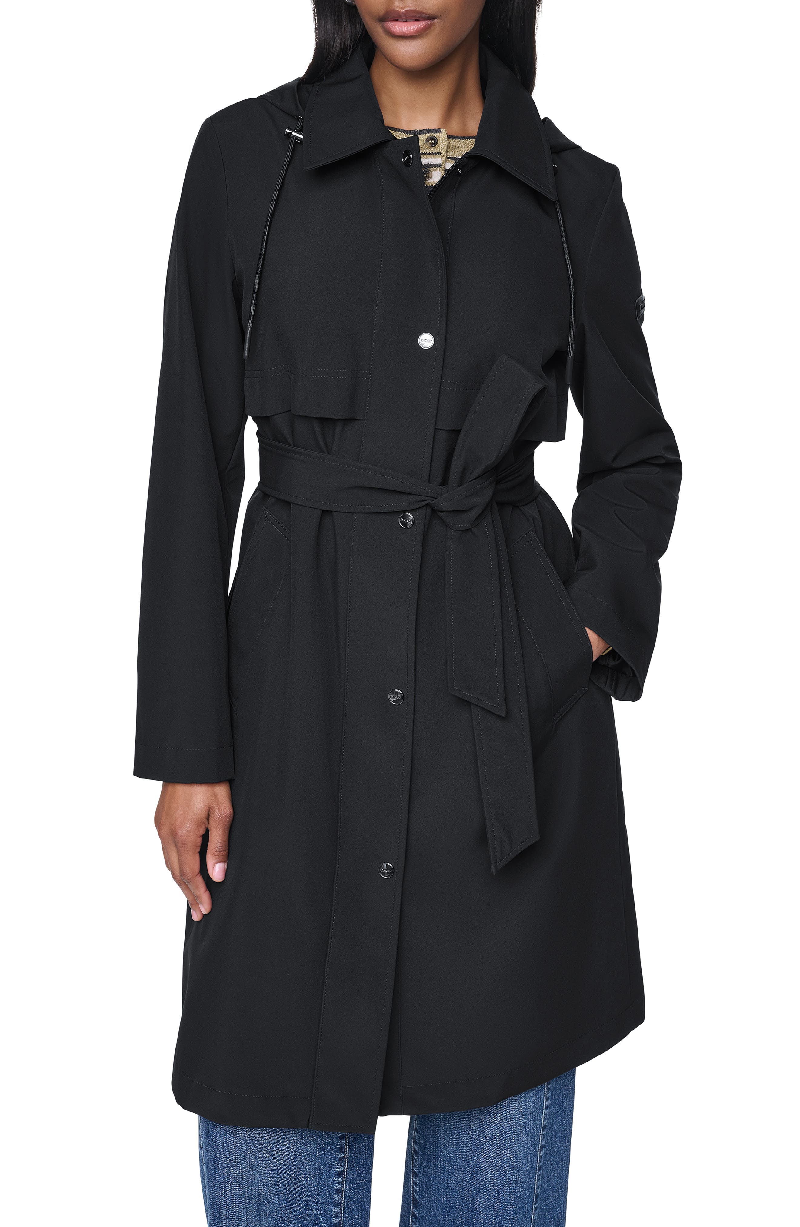 Dkny Flextech Trench Coat In Black