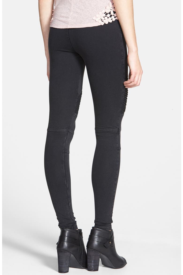 High Waist Seamed Moto Leggings, Alternate, color, BLACK