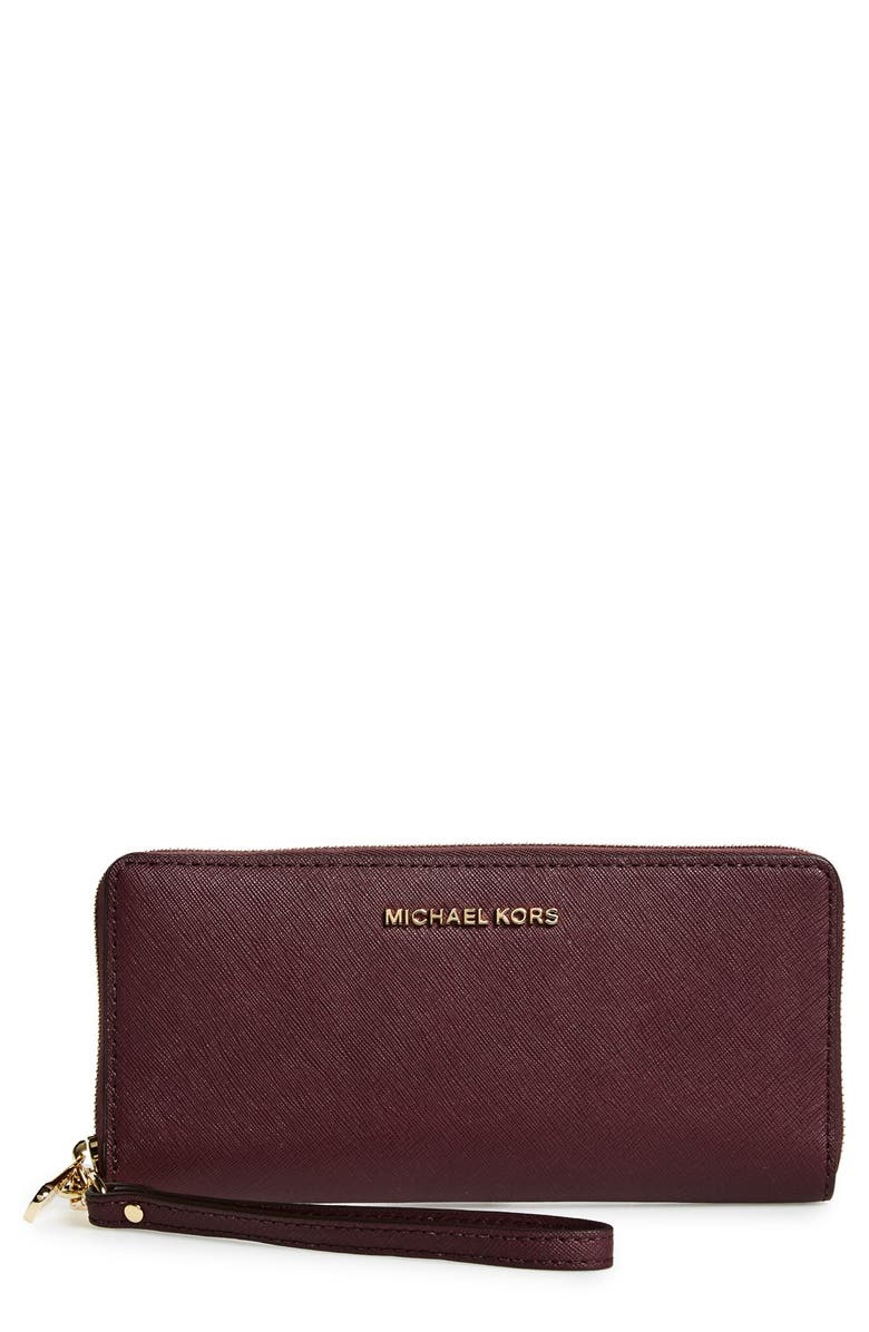 MICHAEL Michael Kors 'Jet Set' Leather Travel Wallet, Main, color, Plum/ Gold