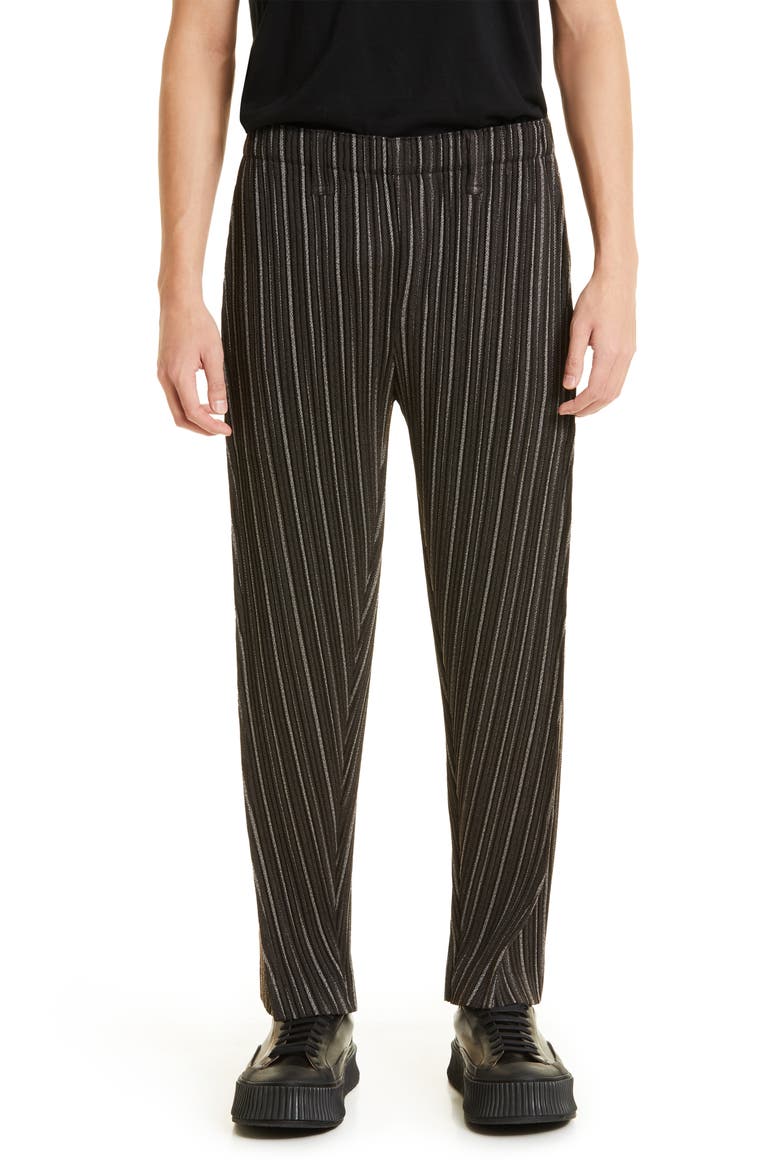 Pleated Tweed Pants, Main, color, 18-BLACK STRIPE