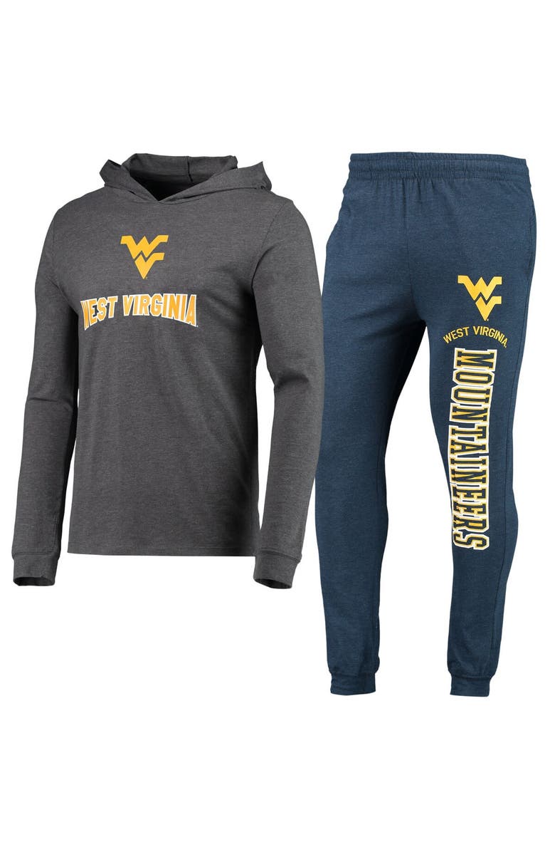 CONCEPTS SPORT Men's Concepts Sport Navy/Heather Charcoal West Virginia Mountaineers Meter Long Sleeve Hoodie T-Shirt & Jogger Pajama Set, Main, color,