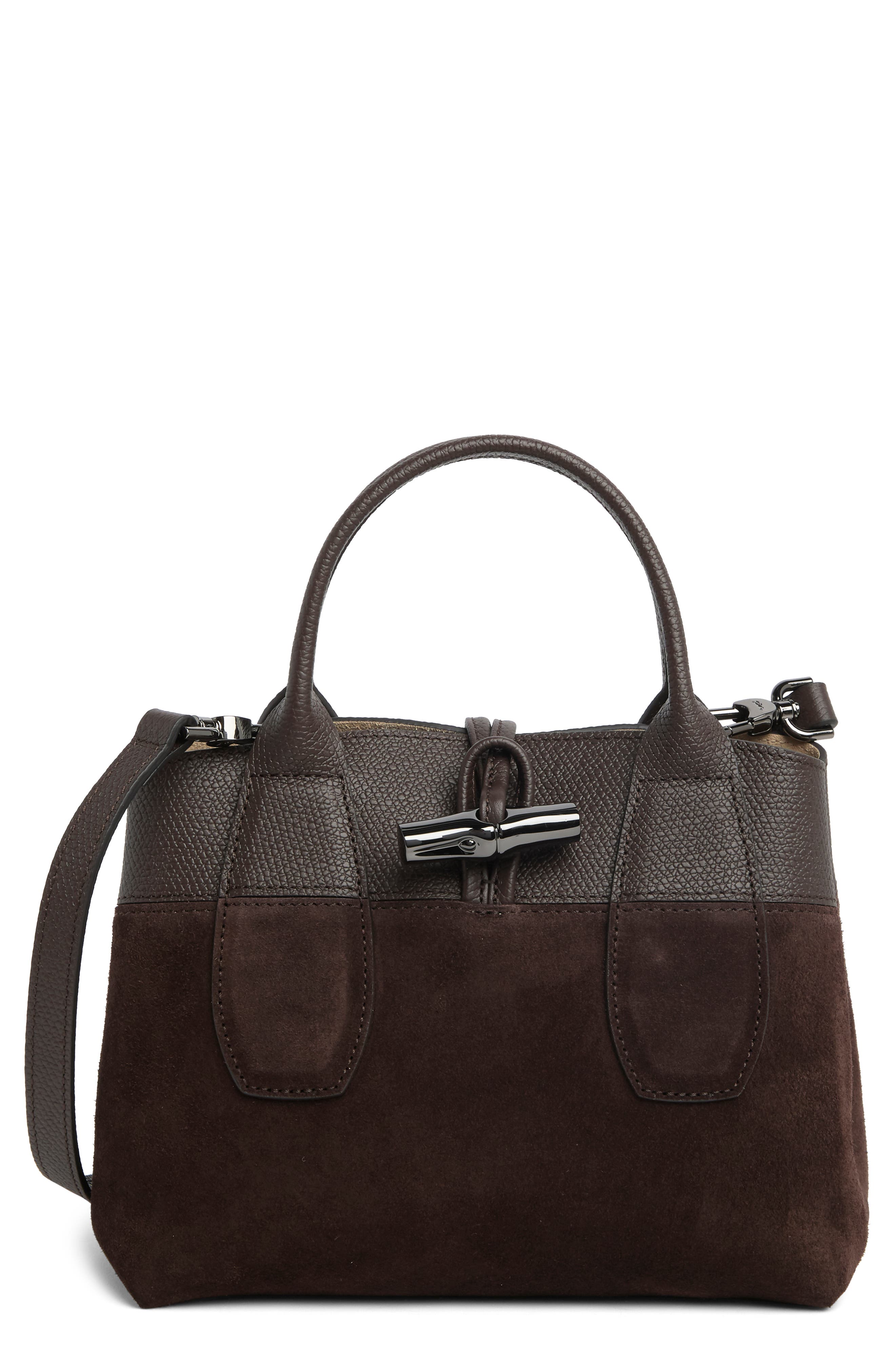 Longchamp Toggle Button Mixed Leather Satchel, Main, color, 