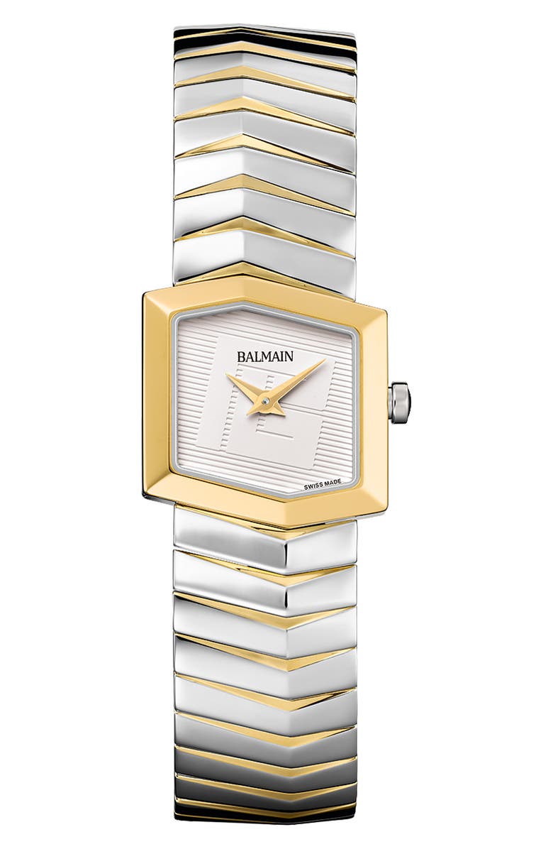 Balmain Taffetas Hexagonal Two-Tone Bracelet Watch, 23mm, Main, color, Bicolor Stainless Steel/Yellow