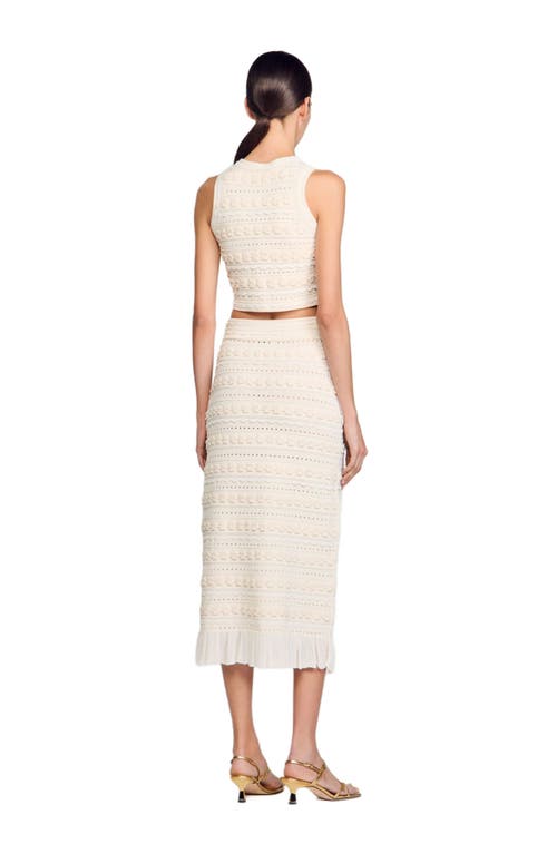 Sandro Tassel-detailing Pointelle Midi Skirt In Ecru