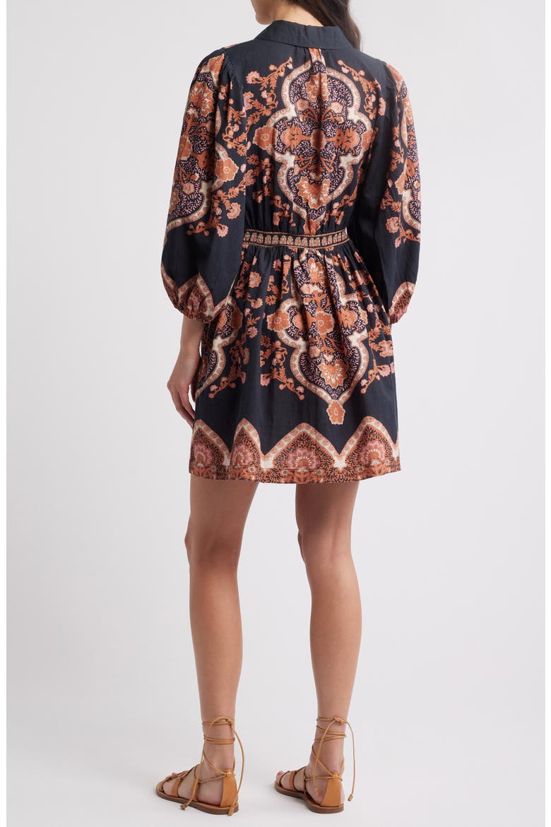 Leigh Mixed Print Long Sleeve Cotton & Linen Minidress, Alternate, color, DARK LAGOS