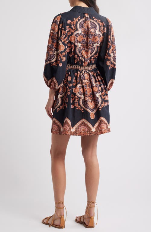Cleobella Leigh Mixed Print Long Sleeve Cotton & Linen Minidress In Dark Lagos