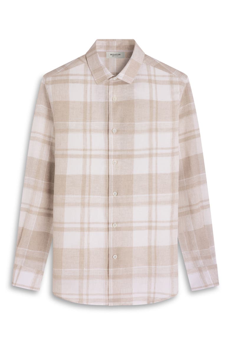 Julian Shaped Fit Plaid Linen Button-Up Shirt, Alternate, color, SAND