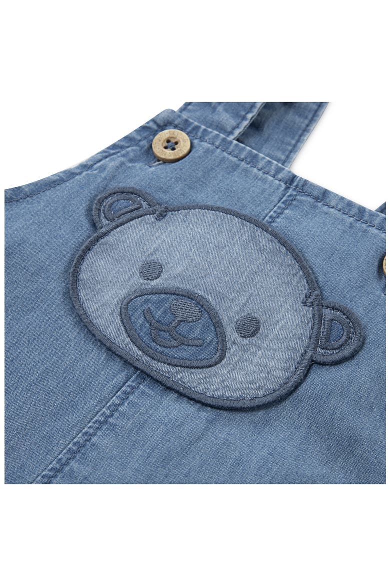 Bear Applique Bodysuit & Denim Shortalls Set, Alternate, color, TWANY ORANGE