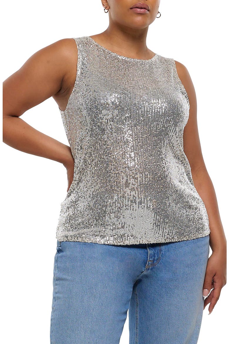 Sequin Tank, Main, color, SILVER