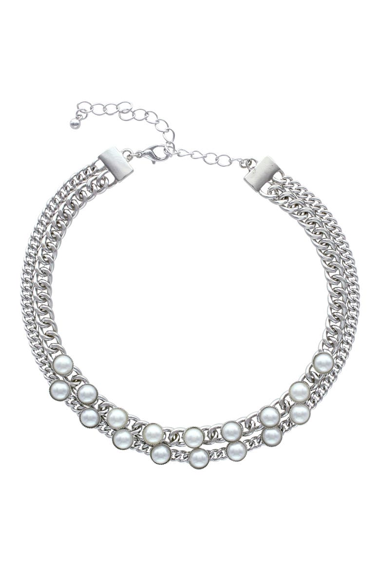 Vivian Imitation Pearl Curb Chain Choker, Main, color, SILVER / WHITE