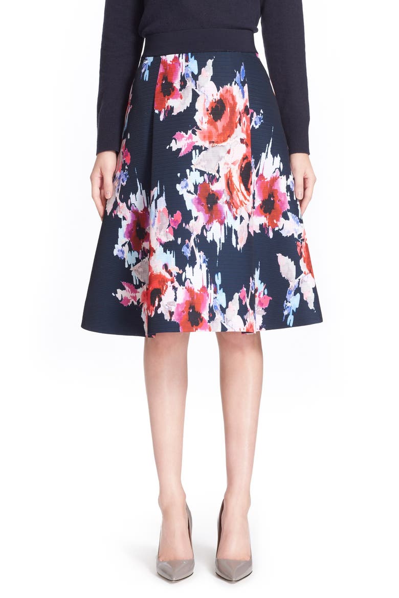 'hazy floral' print midi skirt, Main, color, INK MULTI