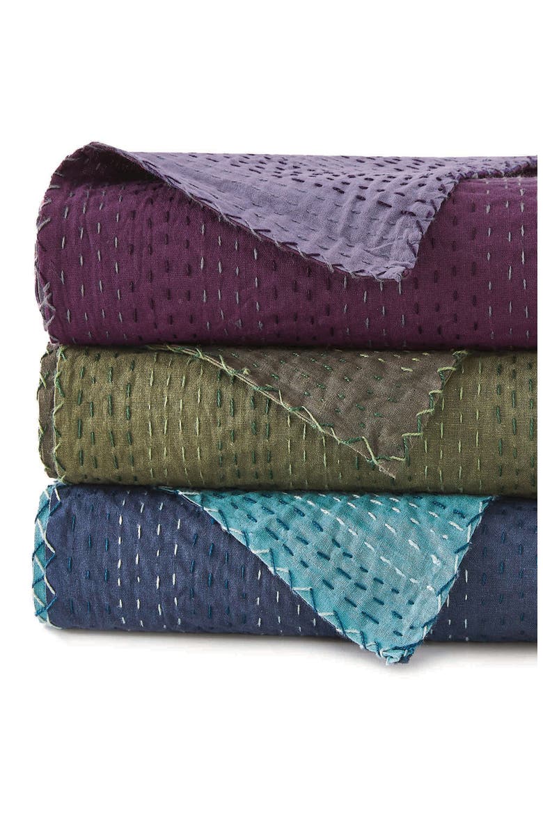 Kantha Reversible Cotton Coverlet, Alternate, color, FIG AND VIOLET