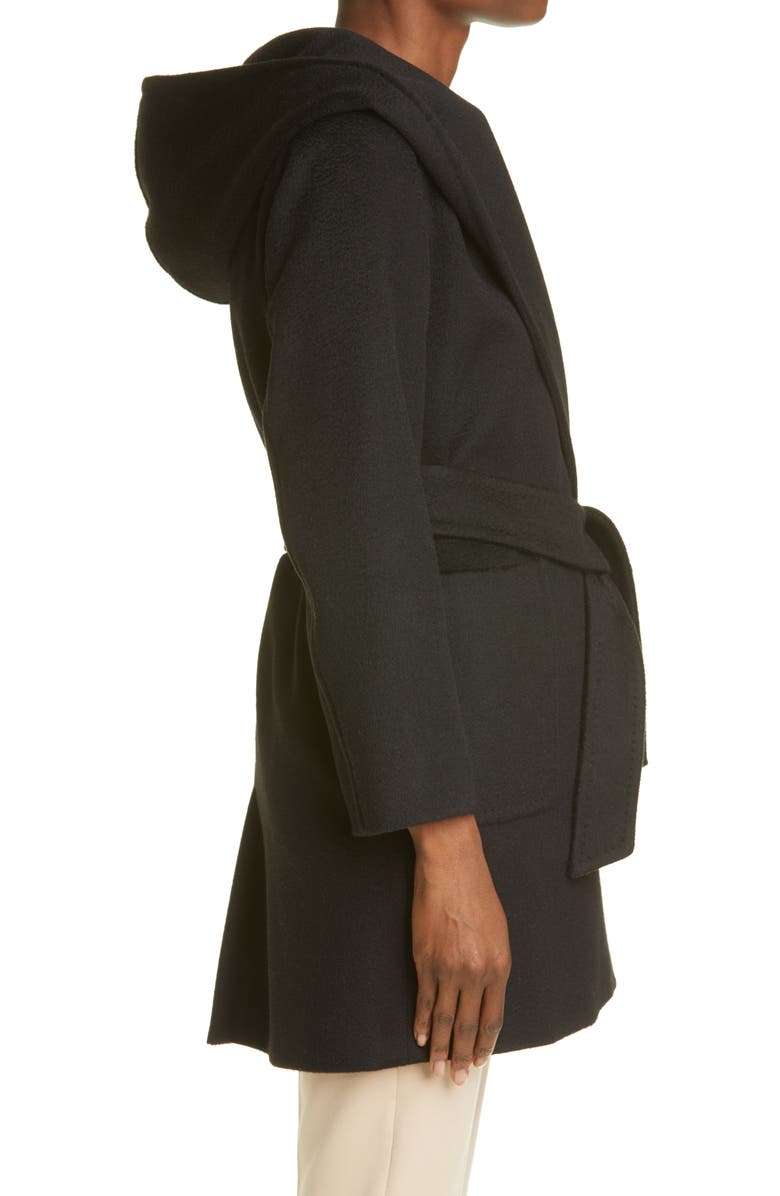 Max Mara Rialto Hooded Camel Hair Coat, Alternate, color, Black