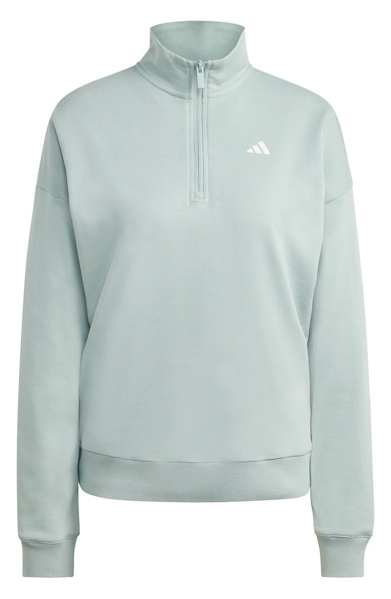 adidas French Terry Quarter Zip Sweatshirt, Alternate, color, Wonder Sage/ White