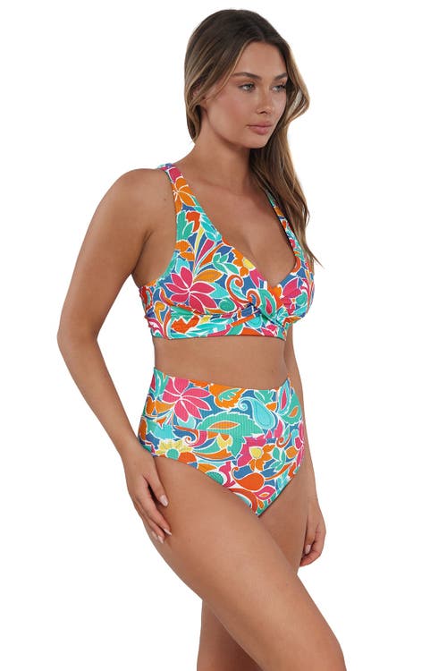 Sunsets Hannah High Waist Bikini Swim Bottoms In Festive Floral Sandbar Rib