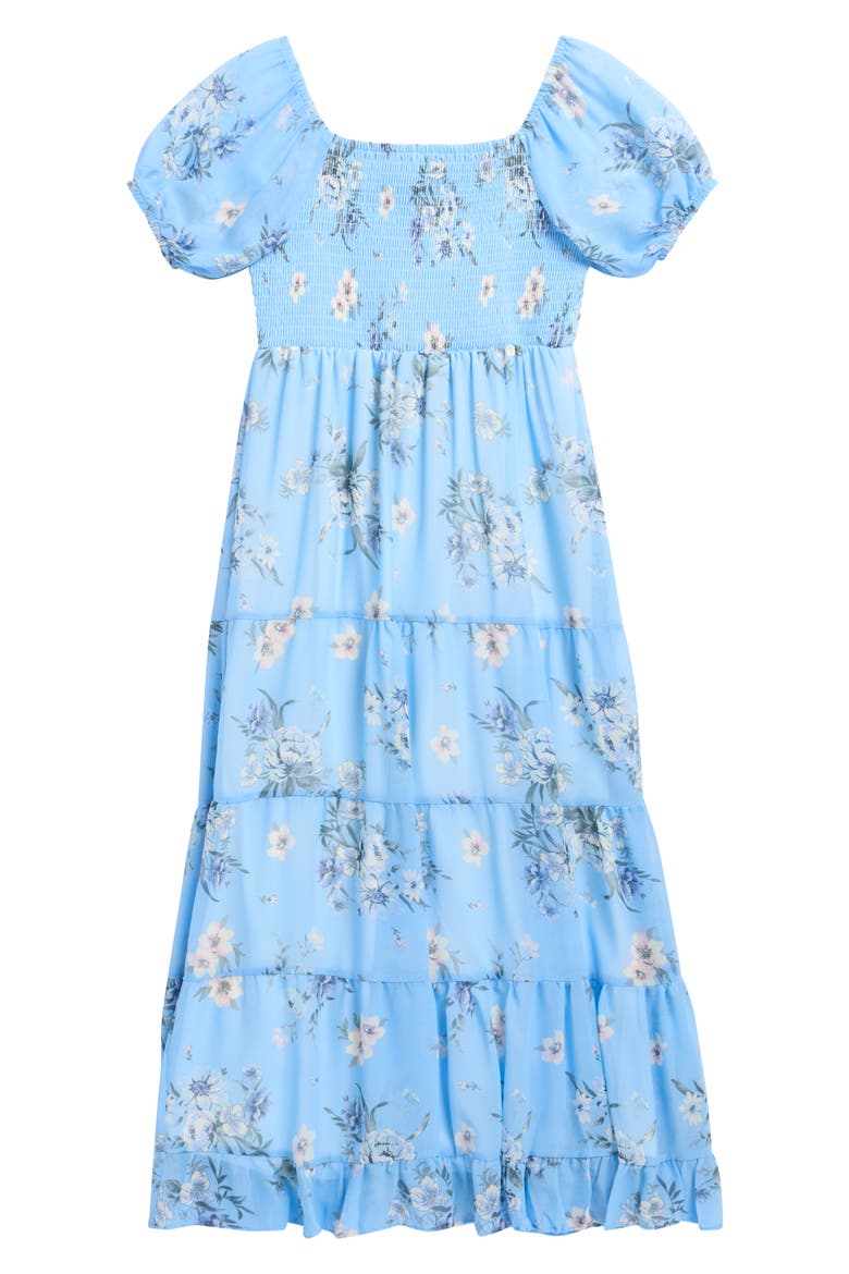 Kids' Chiffon Smocked Puff Sleeve Dress, Main, color, BLUE