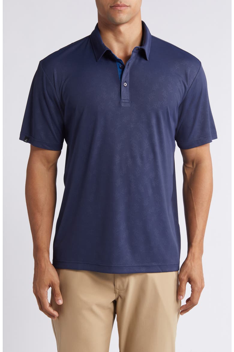 Barrett Botanical Print Golf Polo, Main, color, NAVY