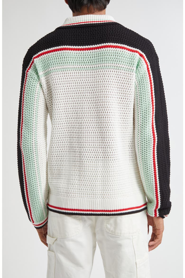 Camp Collar Long Sleeve Cotton Crochet Cardigan, Alternate, color, WHITE/ BLACK MULTI