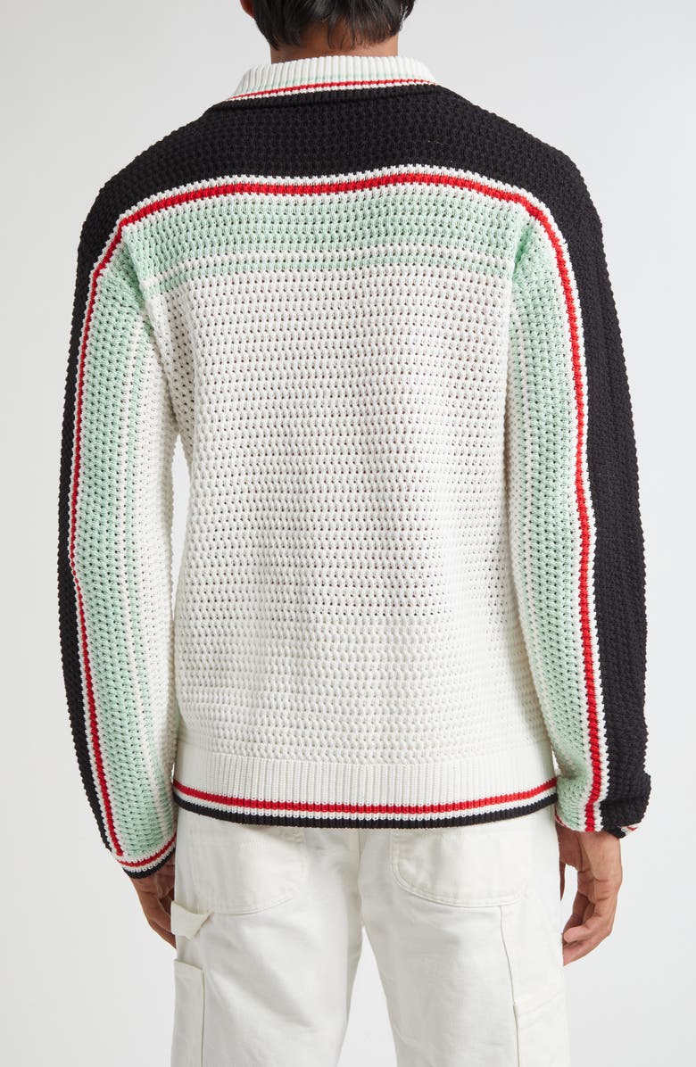 Casablanca Camp Collar Long Sleeve Cotton Crochet Cardigan, Alternate, color, White/ Black Multi