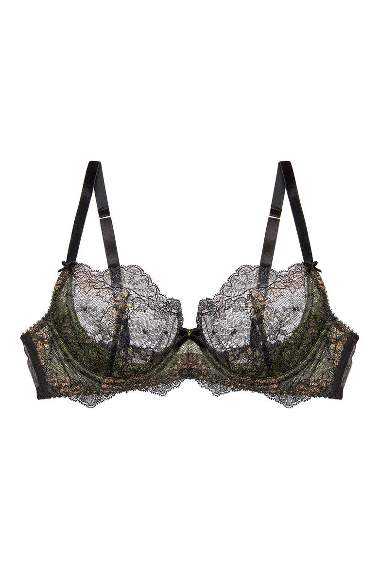 Metallic Lace Underwire Bra, Alternate, color, BLACK