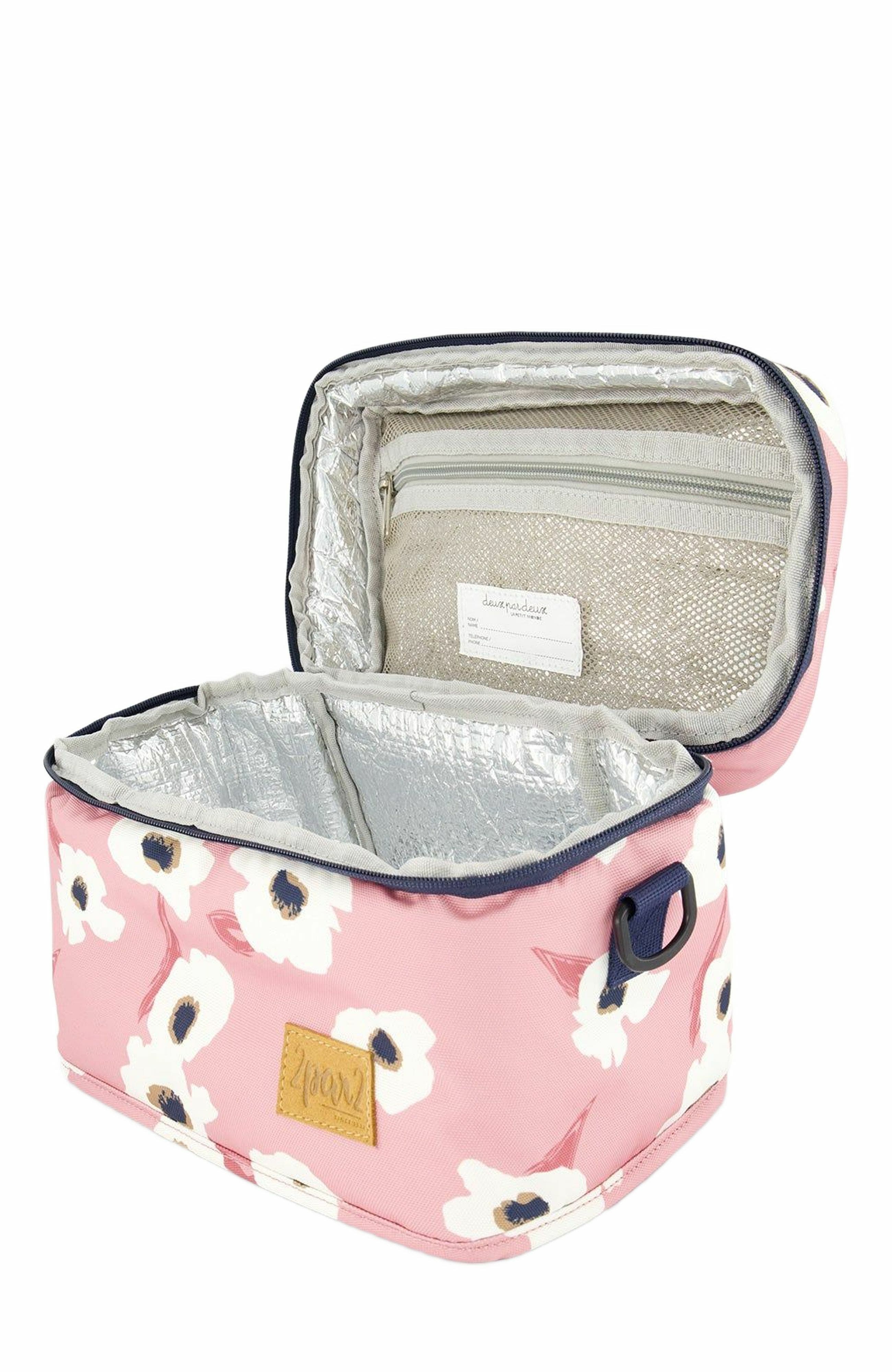 Deux par Deux Girl's Lunch Box Pink Printed Off White Flowers, Alternate, color, 