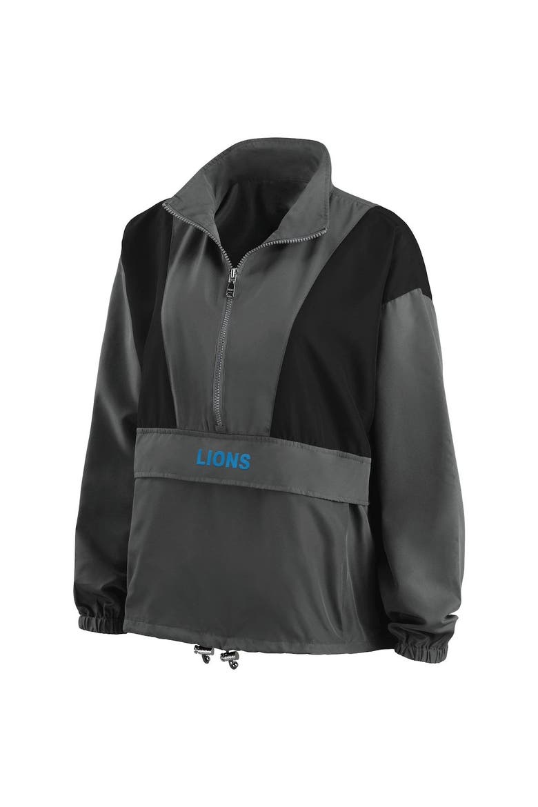 Women's WEAR by Erin Andrews Charcoal Detroit Lions Popover Packable Half-Zip Jacket, Alternate, color, Charcoal