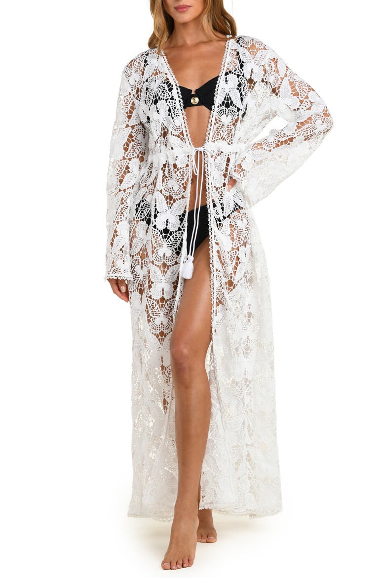 Butterfly Long Sleeve Cover-Up, Main, color, WHITE