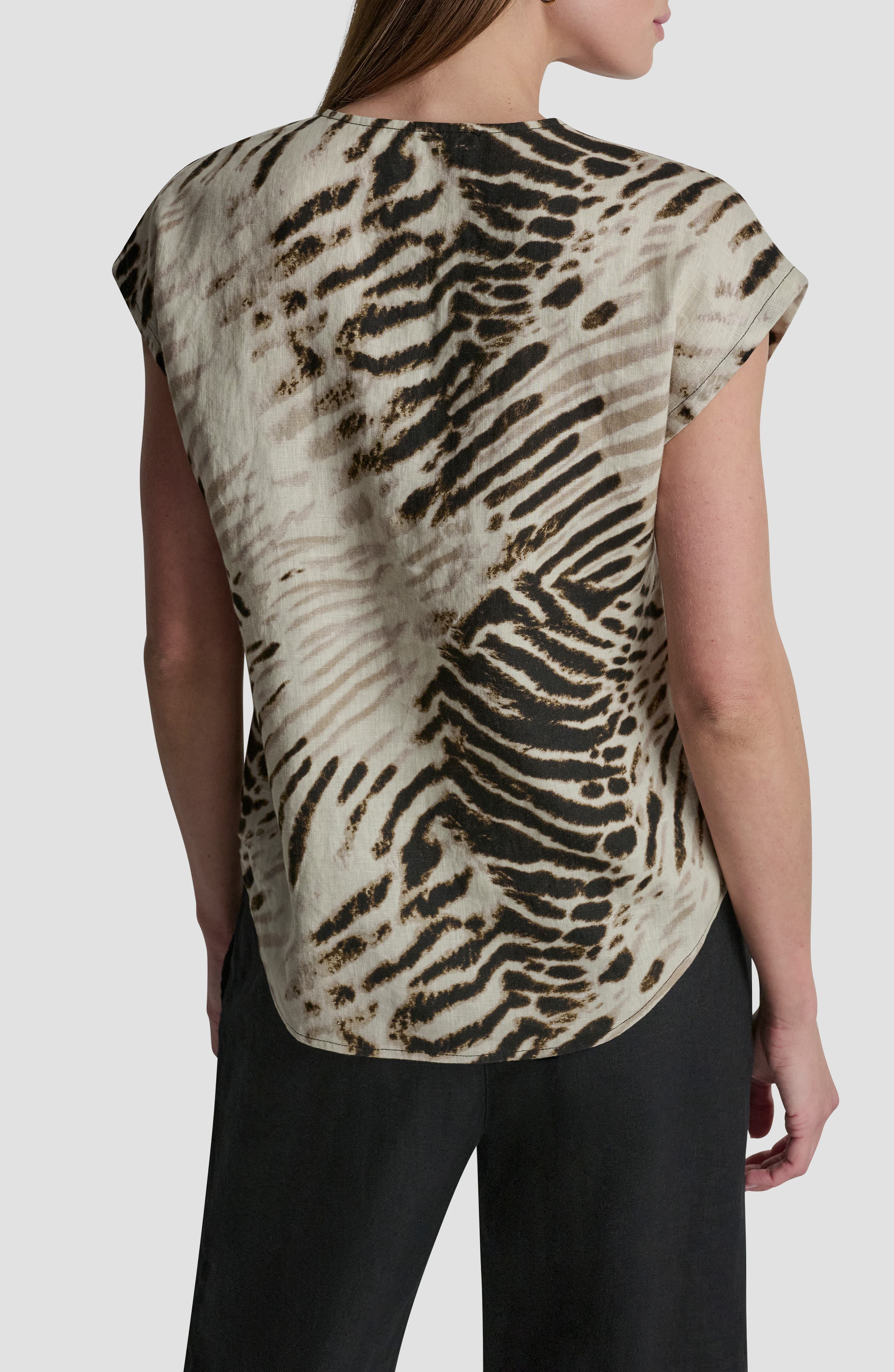 Print Colorblock Linen V-Neck Top - image 2
