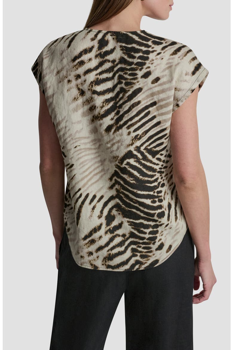 Print Colorblock Linen V-Neck Top, Alternate, color, BRUSHED SANDBED