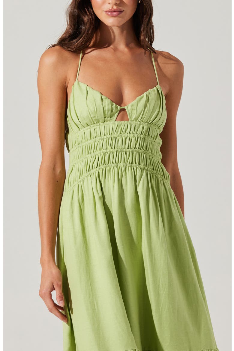 Eleni Tiered Linen & Cotton Midi Dress, Alternate, color, SPRING GREEN
