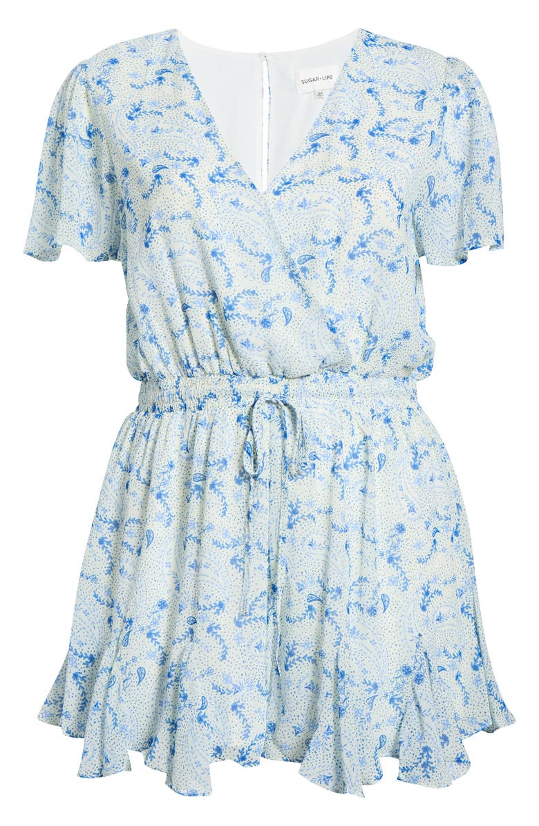 SUGARLIPS Corinna Paisley Romper, Main, color, Blue-White