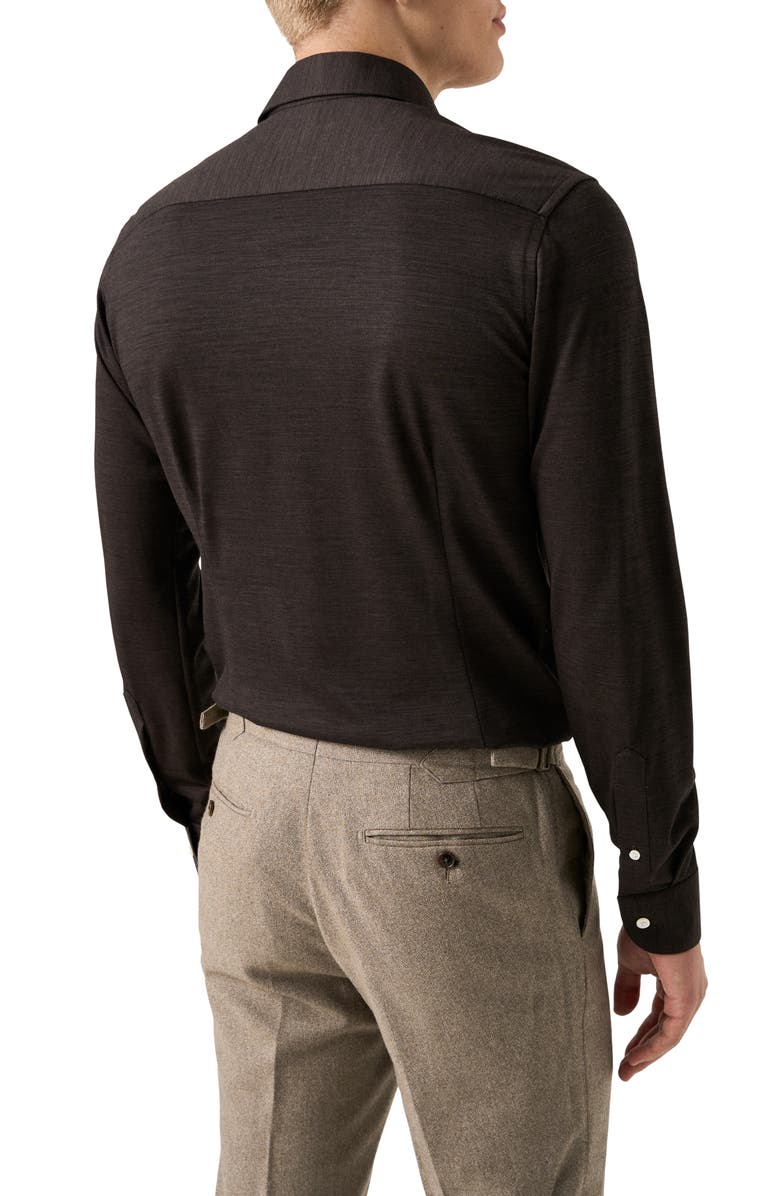 Eton Contemporary Fit Brown Mélange Merino Wool Dress Shirt, Alternate, color, Medium Brown