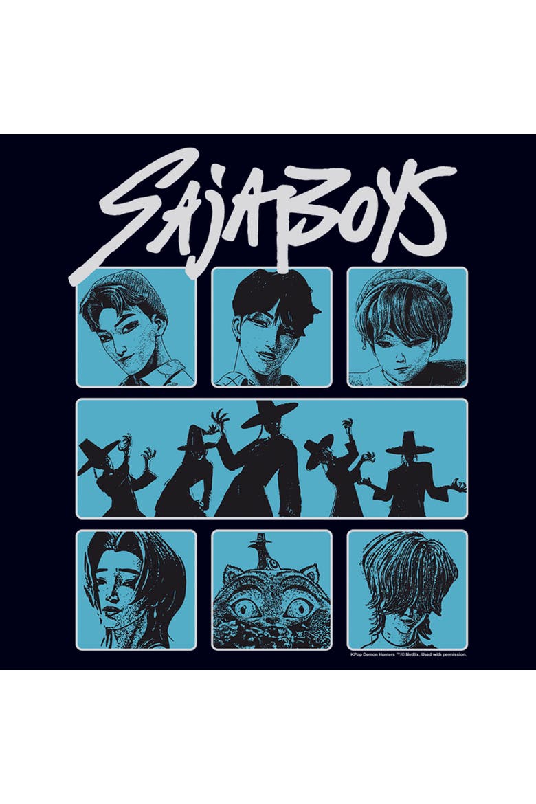 Women's KPop Demon Hunters Saja Boys Group  Graphic T-Shirt, Alternate, color, Navy Blue